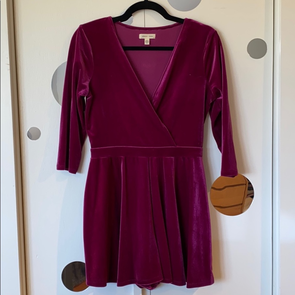 Silence + Noise Magenta Velvet Romper